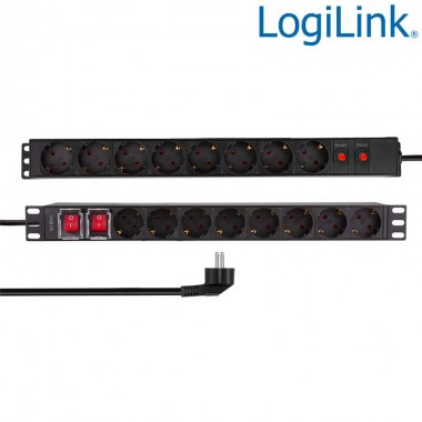 Logilink PDU1601 - Regleta de alimentación Rack 19" de 16 Tomas protegida con interruptor
