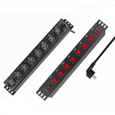 Logilink PDU8D01 - Regleta de alimentación Rack 19" de 8 Tomas protegida con 8 interruptores