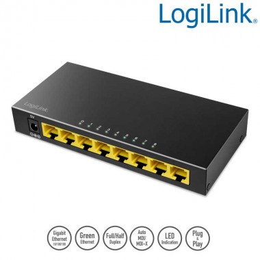 Logilink NS0117 - Switch Gigabit de 8 puertos 10/100/1000 Sobremesa Metalico Negro
