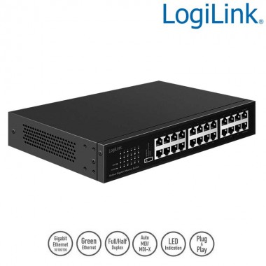 Logilink NS1324 - Switch Gigabit de 24 puertos 10/100/1000 Metalico Negro