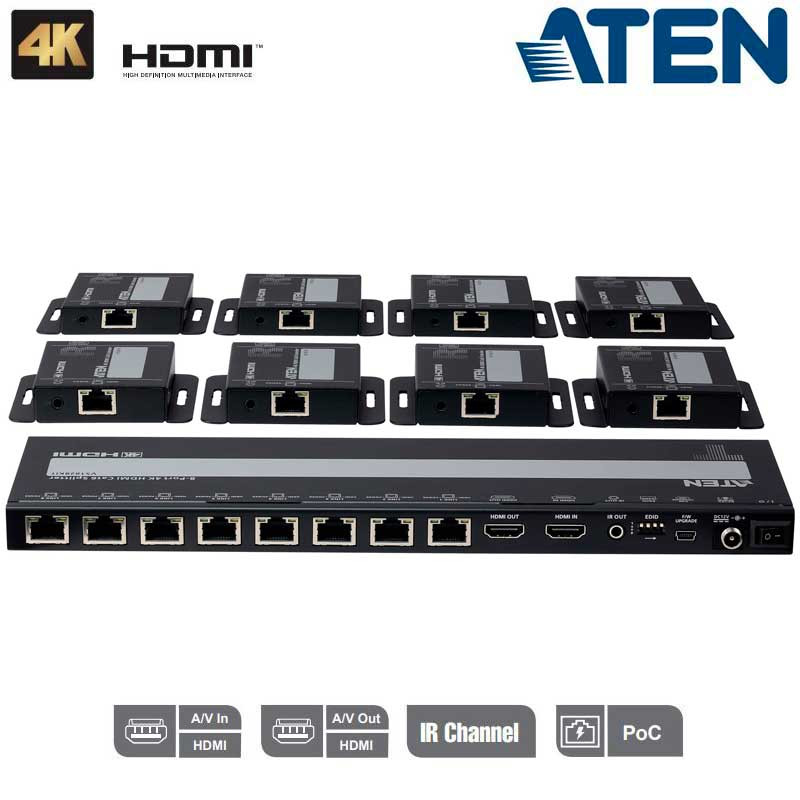 Aten VS1828KIT - Video Splitter HDMI Cat 6 4K de 8 puertos con kit de 8 receptores Aten VS1828KIT - Video Splitter HDMI Cat 6 4K de 8 puertos con kit de 8 receptores