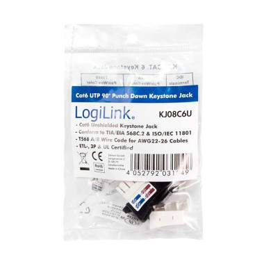 Logilink KJ08C6U - Conector Hembra RJ45 UTP Cat6 Keystone 90º , Punch Down | Marlex Conexion