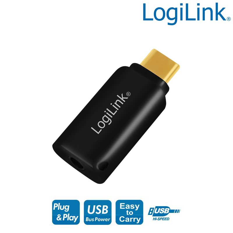 Logilink UA0356 - Adaptador de Audio USB C 3.2, Macho a 3,5 mm Hembra, negro