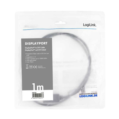 Logilink CV0130 - 1m Cable DisplayPort 1.2 a DVI-D (24+1), Negro | Marlex Conexion