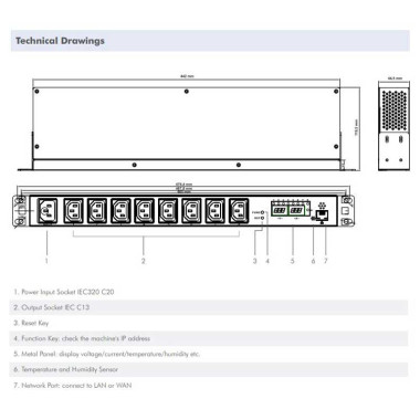 Logilink PDU8P01 - PDU IP de 19" de 8 vías IEC320 C13, con acceso remoto