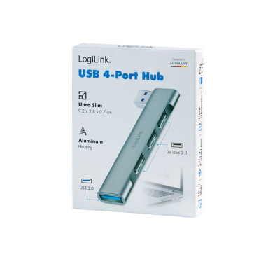 Logilink UA0436 - Hub USB 3.0 Tipo A Ultra slim de 3 USB 2.0 Tipo A y 1 USB 3.0 tipo A, Aluminio, Gris