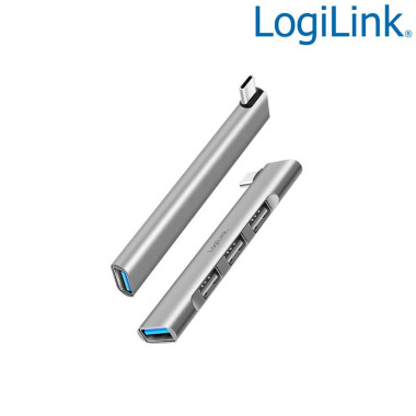 Logilink UA0437 - Hub USB 3.0 Tipo C Ultra slim de 3 USB 2.0 Tipo A y 1 USB 3.0 tipo A, Aluminio, Gris