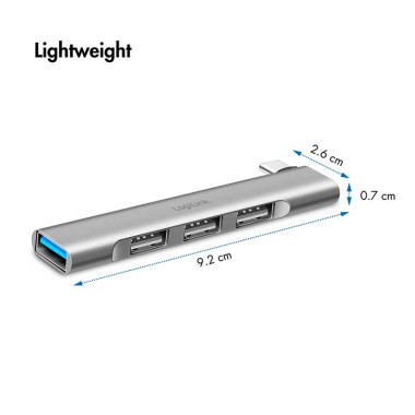 Logilink UA0437 - Hub USB 3.0 Tipo C Ultra slim de 3 USB 2.0 Tipo A y 1 USB 3.0 tipo A, Aluminio, Gris