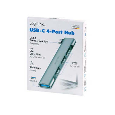 Logilink UA0437 - Hub USB 3.0 Tipo C Ultra slim de 3 USB 2.0 Tipo A y 1 USB 3.0 tipo A, Aluminio, Gris