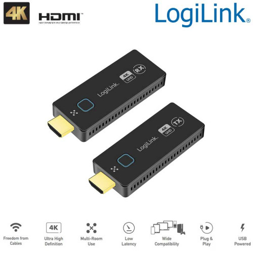 Logilink HDW0111 - Kit de presentación BYOD HDMI, compacto, inalámbrico, 50 m, 16 a 1, 4K a 60 Hz