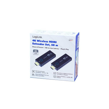 Logilink HDW0111 - Kit de presentación BYOD HDMI, compacto, inalámbrico, 50 m, 16 a 1, 4K a 60 Hz