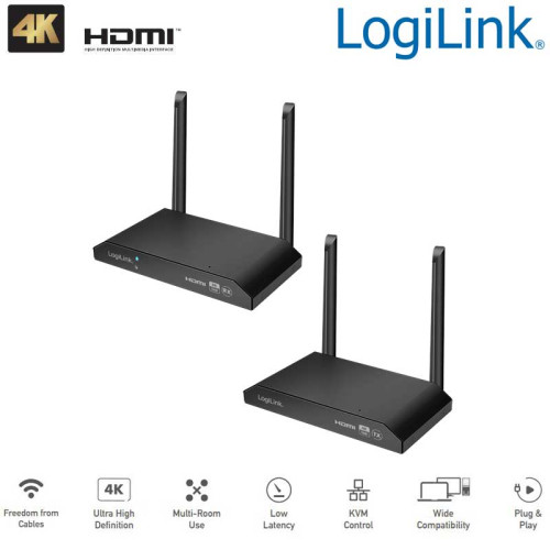 Logilink HDW0103 - Kit de transmisión HDMI, KVM, inalámbrico, 150 m, 4K a 60 Hz