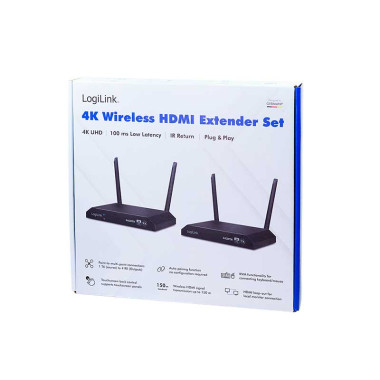 Logilink HDW0103 - Kit de transmisión HDMI, KVM, inalámbrico, 150 m, 4K a 60 Hz