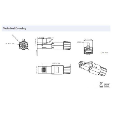 Logilink MP0080 - Conector RJ45 SFP Cat.8.1 Macho para cable Rigido '' toolless'' AWG 22-24