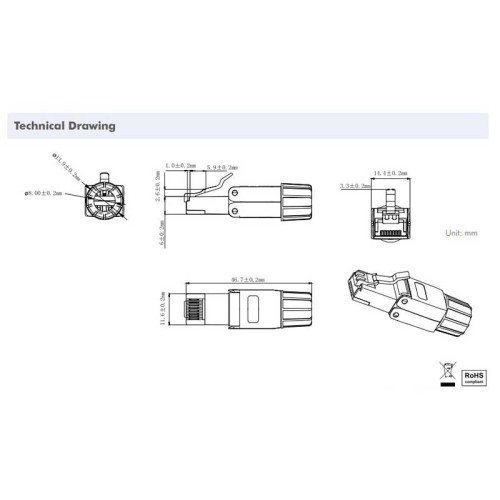 Logilink MP0080 - Conector RJ45 SFP Cat.8.1 Macho para cable Rigido '' toolless'' AWG 22-24