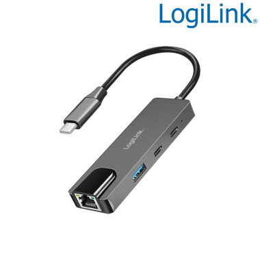 Logilink UA0432 - Cable adaptador USB-C 3.2 Gen 1 a Ethernet  2.5 G con Hub (1 USB A y 2 USB C)