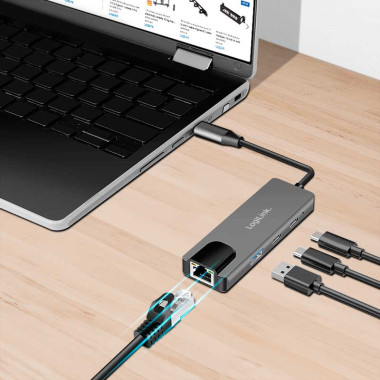 Logilink UA0432 - Cable adaptador USB-C 3.2 Gen 1 a Ethernet  2.5 G con Hub (1 USB A y 2 USB C)