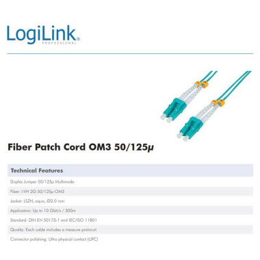 Logilink FP3LC50 - 50m Cable Fibra Óptica OM3 LC-LC 50/125 MultiModo Duplex