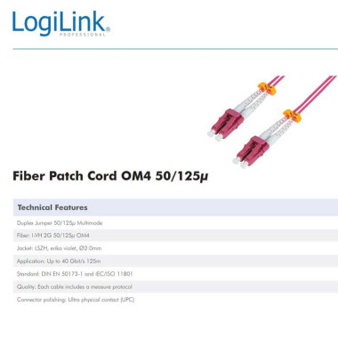 Logilink FP4LC40 -40m Cable Fibra Óptica OM4 LC-LC 50/125 MultiModo Duplex