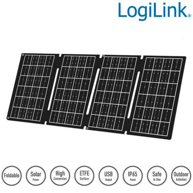 Logilink PA0340 - Panel solar plegable cargador USB,1 x USB-A,1 x USB-C, 15 W, negro