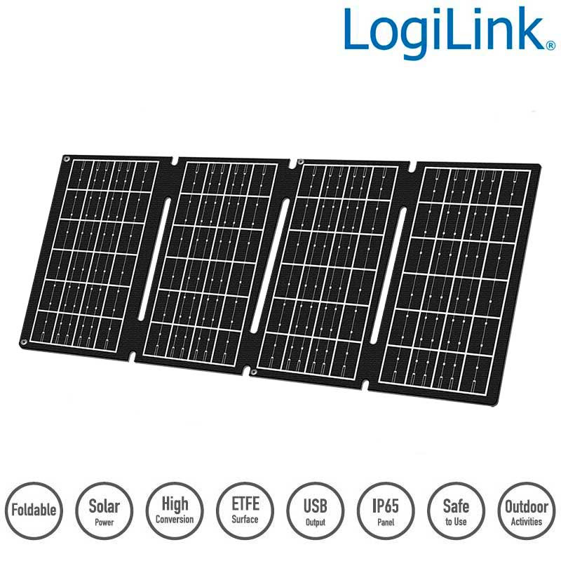 Logilink PA0340 - Panel solar plegable cargador USB,1 x USB-A,1 x USB-C, 15 W, negro