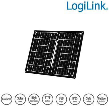 Logilink PA0339 - Panel solar plegable cargador USB, 1x USB-A, 7 W, IP65, negro