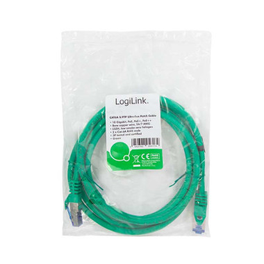 Logilink C6A085S - 7,5m Latiguillo UtraFlex RJ45 Cat.6A S/FTP COBRE Verde, Certificado