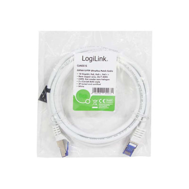 Logilink C6A021S - 0,5m Latiguillo UtraFlex RJ45 Cat.6A S/FTP COBRE Blanco, Certificado