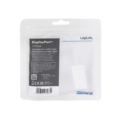 Logilink CV0036B - Cable Conversor Mini DisplayPort Macho-HDMI Hembra, 4K/30Hz