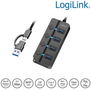 HUB USB 3.2 Gen1, 4 puertos...