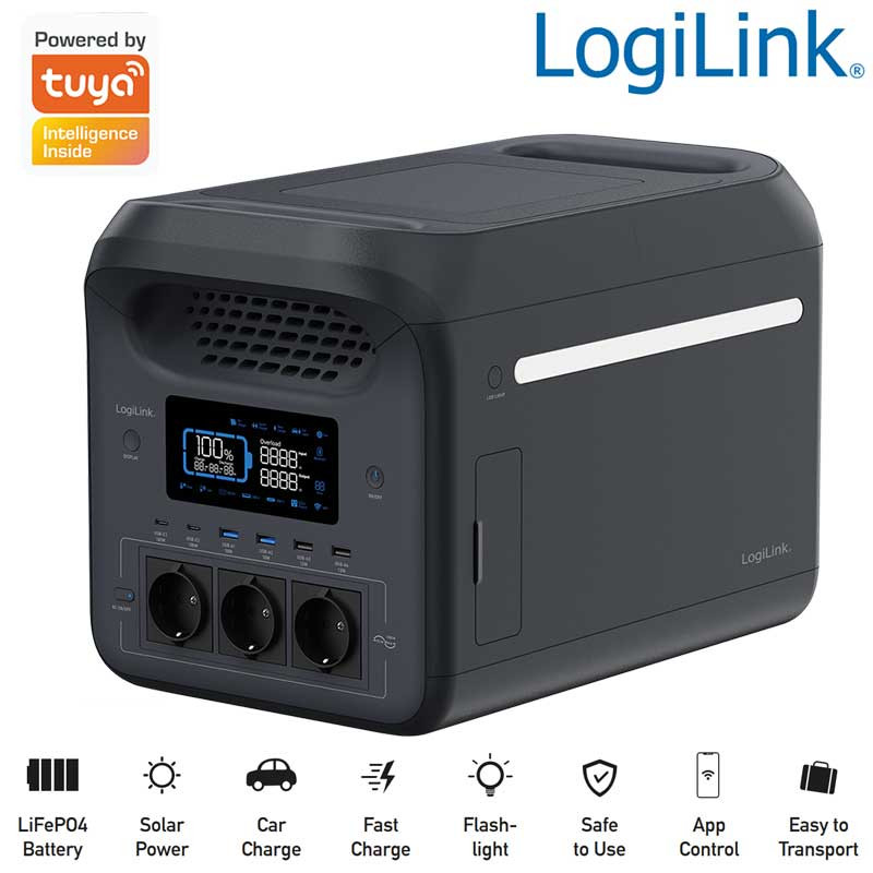 Logilink PPS1800 - Estación eléctrica portátil, 1.800W, batería LiFePO4, negra Logilink PPS1800 - Estación eléctrica portátil, 1.800W, batería LiFePO4, negra