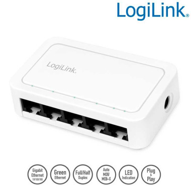 Logilink NS0114 - Switch Gigabit de 5 puertos 10/100/1000 Sobremesa Plástico Blanco