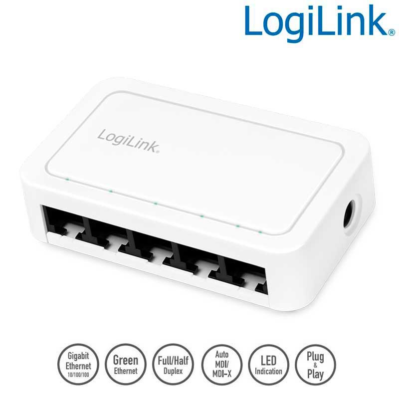 Logilink NS0114 - Switch Gigabit de 5 puertos 10/100/1000 Sobremesa Plástico Blanco Logilink NS0114 - Switch Gigabit de 5 puertos 10/100/1000 Sobremesa Plástico Blanco