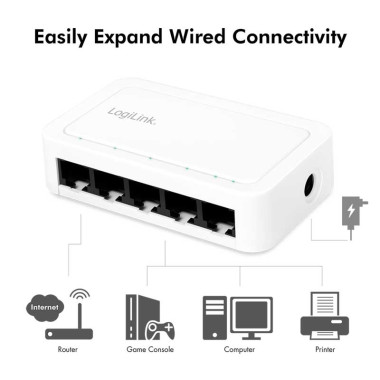 Logilink NS0114 - Switch Gigabit de 5 puertos 10/100/1000 Sobremesa Plástico Blanco