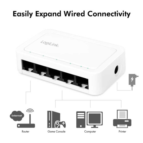 Logilink NS0114 - Switch Gigabit de 5 puertos 10/100/1000 Sobremesa Plástico Blanco