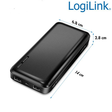 Logilink PA0323 - Power bank 20000 mAh, 2x USB-A, 1x USB-C Negro