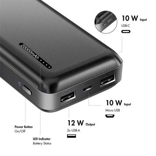Logilink PA0323 - Power bank 20000 mAh, 2x USB-A, 1x USB-C Negro