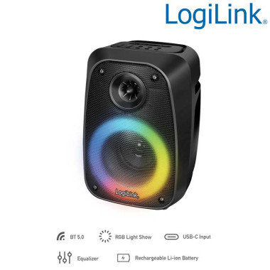 Logilink SP0065 - Altavoz móvil Bluetooth  con luz  y equalizador, TWS, 10 W, negro