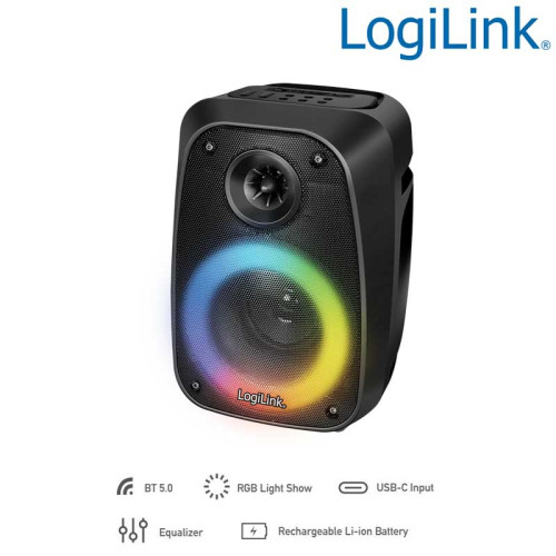 Logilink SP0065 - Altavoz móvil Bluetooth  con luz  y equalizador, TWS, 10 W, negro