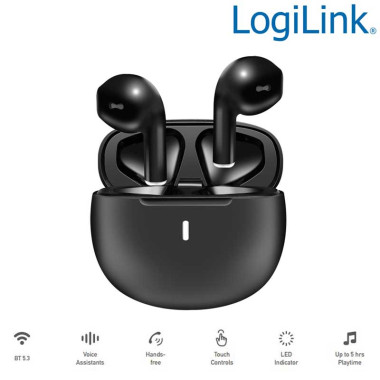 Logilink BT0074 - Auriculares inalámbricos TWS, BT 5.3, 5 horas de duración de batería, USB-C