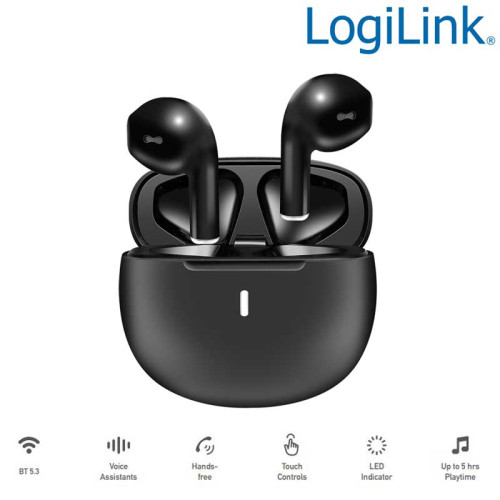 Logilink BT0074 - Auriculares inalámbricos TWS, BT 5.3, 5 horas de duración de batería, USB-C
