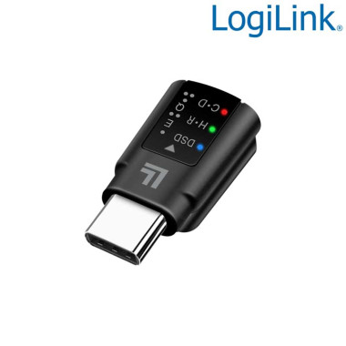 Logilink UA0424 - Adaptador de audio DAC USB-C con ecualizador, USB-C/M a 3,5 mm/H, negro