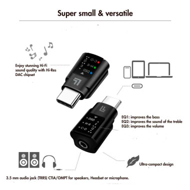 Logilink UA0424 - Adaptador de audio DAC USB-C con ecualizador, USB-C/M a 3,5 mm/H, negro
