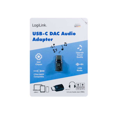 Logilink UA0424 - Adaptador de audio DAC USB-C con ecualizador, USB-C/M a 3,5 mm/H, negro