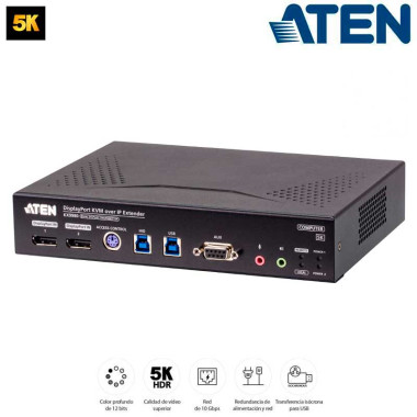 Aten KX9980T - Transmisor KVM USB-Dual DisplayPort 5K con transferencia isócrona USB sobre LAN