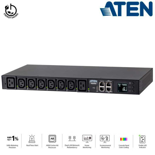 Aten PG8308G - PDU eco conmutada y medida 1U de 8 Tomas 6  C13 y 2 C19, 32A
