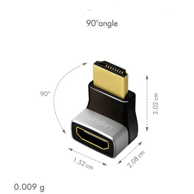 Logilink AH0005A - Adaptador HDMI  2.1 8K/60Hz tipo A (19p) Macho-Hembra en Ángulo de 90º