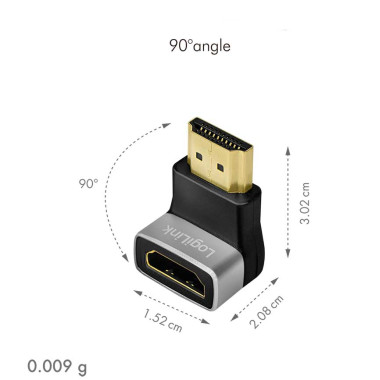Logilink AH0007A - Adaptador HDMI 2.1 8K/60Hz tipo A (19p) Macho-Hembra en Ángulo de 270º