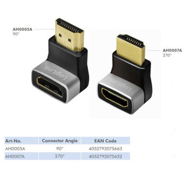 Logilink AH0007A - Adaptador HDMI 2.1 8K/60Hz tipo A (19p) Macho-Hembra en Ángulo de 270º