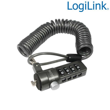 Logilink NBS004 - Cable rizado antirrobo portatil con combinacion 4 cifras, Negro